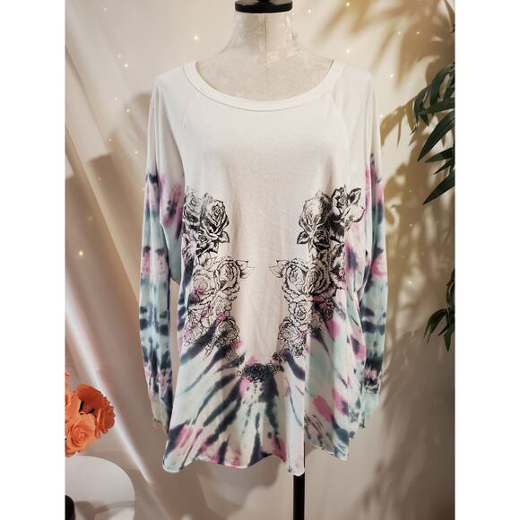 We the Free People Womens Heart in a Rose Tie Dye Floral Oversized Tee Size M - Picture 1 of 9